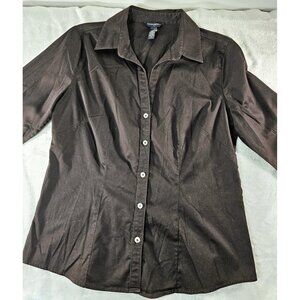 Banana Republic Button Down Cotton Shirt Blouse Brown Long Sleeve Size M